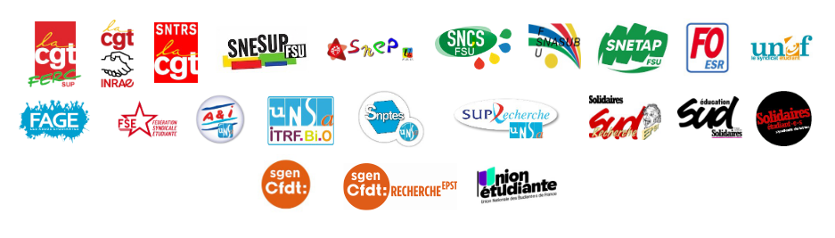 visuel logos de l'intersyndicale ESR retraites 2023